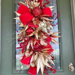 Red & Gold Christmas Swag | Jewel Christmas Swag | Luxury Christmas Wreath | Swag for Front Door