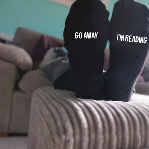 Go away, I'm reading! Wrong Type funny socks.  Choose your poison! Cute little gift. Ideal for birthdays, book lover, reader.