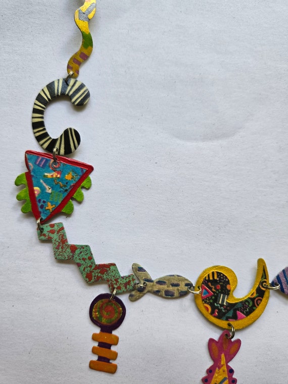 Colorful Funky Shapes and Patterns Necklace 1980s… - image 6