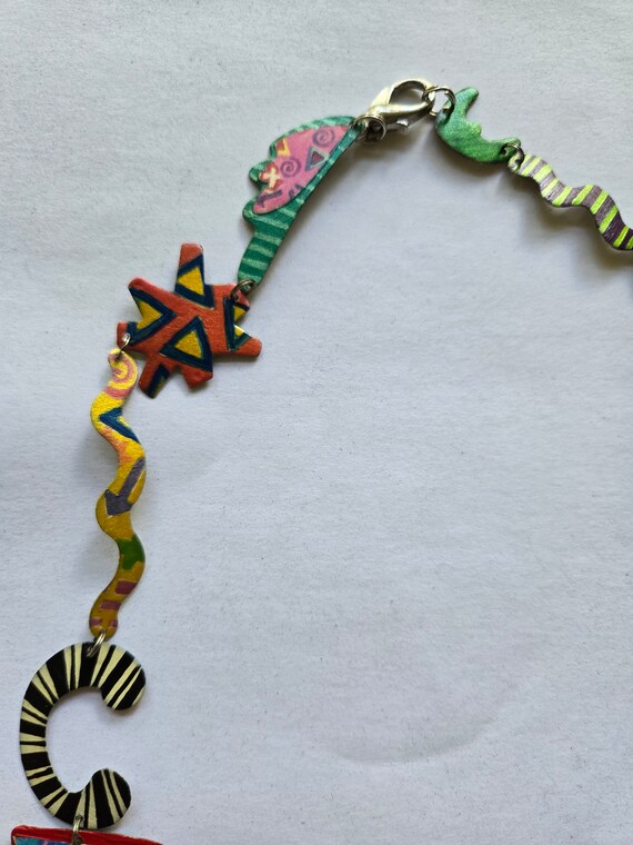 Colorful Funky Shapes and Patterns Necklace 1980s… - image 7