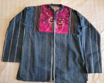 Vintage Guatemalan Denim Jacket Embroidered with Flowers
