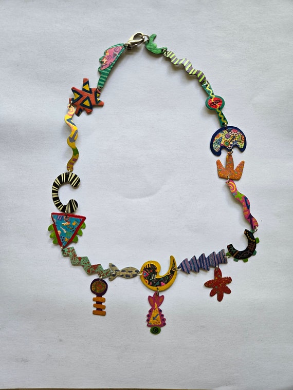 Colorful Funky Shapes and Patterns Necklace 1980s… - image 1