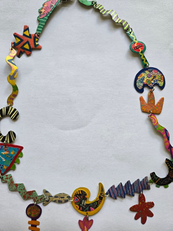 Colorful Funky Shapes and Patterns Necklace 1980s… - image 3