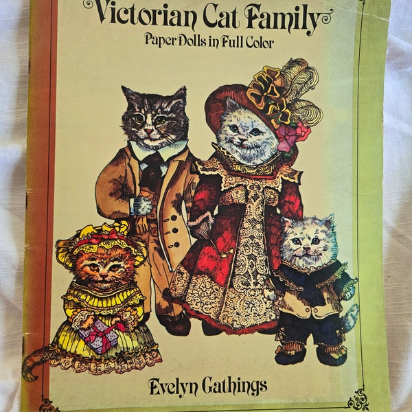 1984 Victorian Cat Family Paper Dolls in Full Color by Evelyn Gathings UNUSED