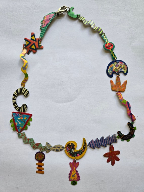 Colorful Funky Shapes and Patterns Necklace 1980s… - image 2