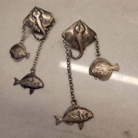 Vintage stingray and fish earrings - image 1