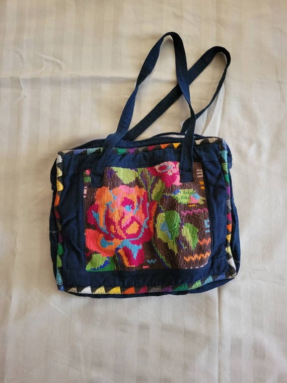 Vintage Hand Embroidered Denim Shoulder Bag