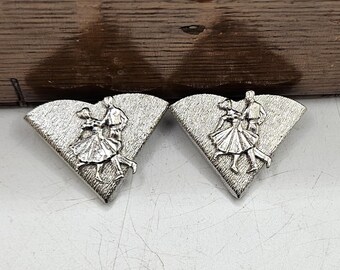 Puntas de collar para pareja de baile cuadrado de metal en tono plateado vintage