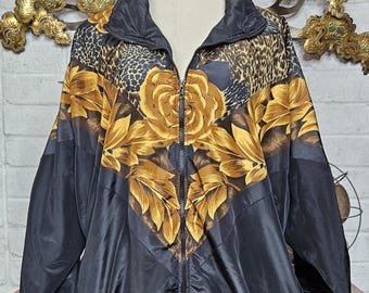 Chaqueta deportiva negra y dorada de los años 80, informal, con cremallera, talla XL