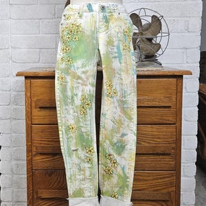 Upcycled Jeans Hand-painted Pants Wearable Art Watercolored Jeans Hippy Jeans Sz S
