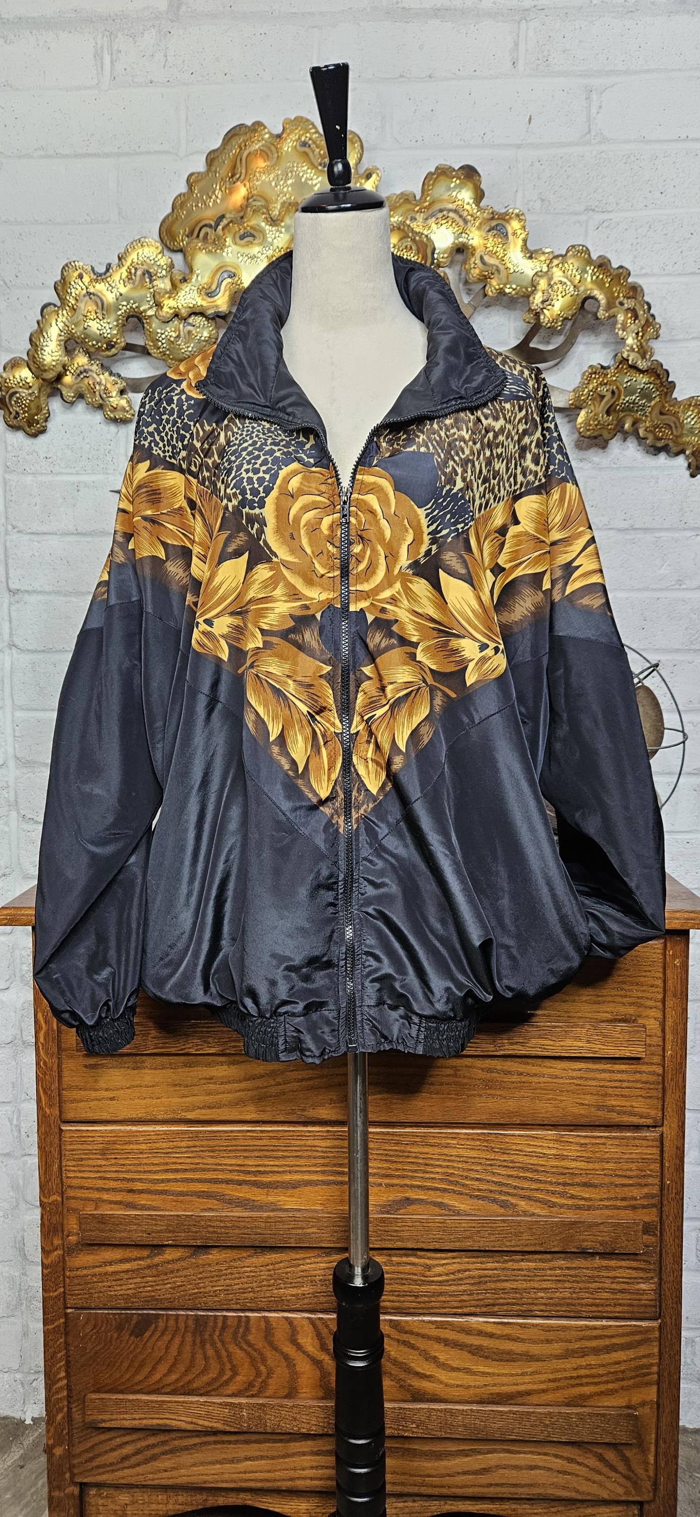 1980's Rich Black & Gold Track Blazer/Jacket Casualwear Zip-up Jacket SZ XL