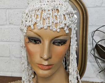 Cubierta para la cabeza de cuentas estilo Cleopatra tejida a mano con ganchillo y redecilla para el cabello con cuentas