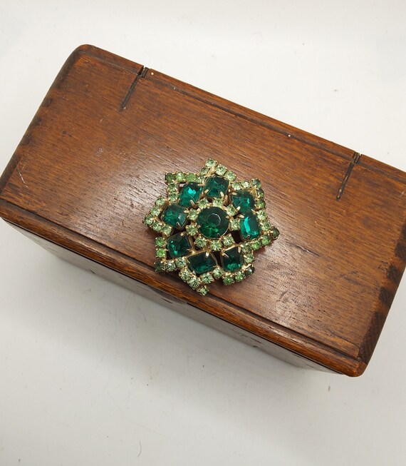 1980's-90's Rich Green Faux Emerald Flower Brooch