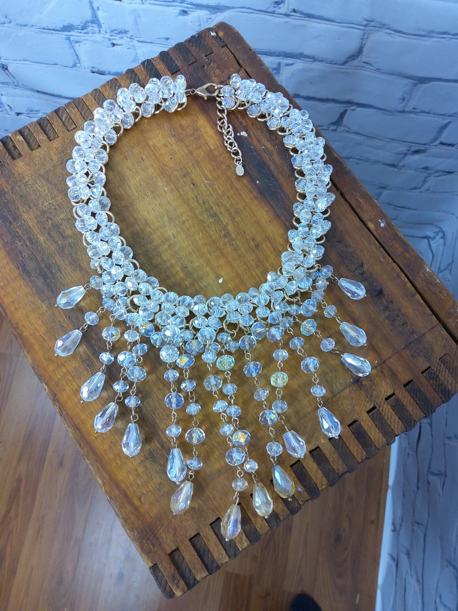 90's2000's Faux Crystal Elegant Necklace Dangle Etsy