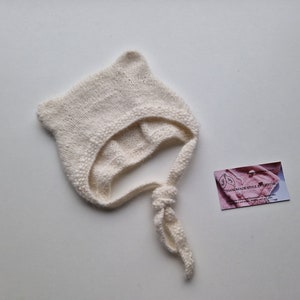 Chapeau de bébé tricoté/ bonnet dours en peluche/tenue de retour à la maison/gif pour une fille/cadeau pour un garçon/casquette en laine mérinos/accessoires dalpaga moelleux/mignon/agréable image 3