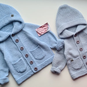 Hand knitted baby sweater/ knitted pullover/ hoodie/ kids jumper/ children cardigan/ jumpers with hood/pullover with buttons/ nice/ hoodie image 2