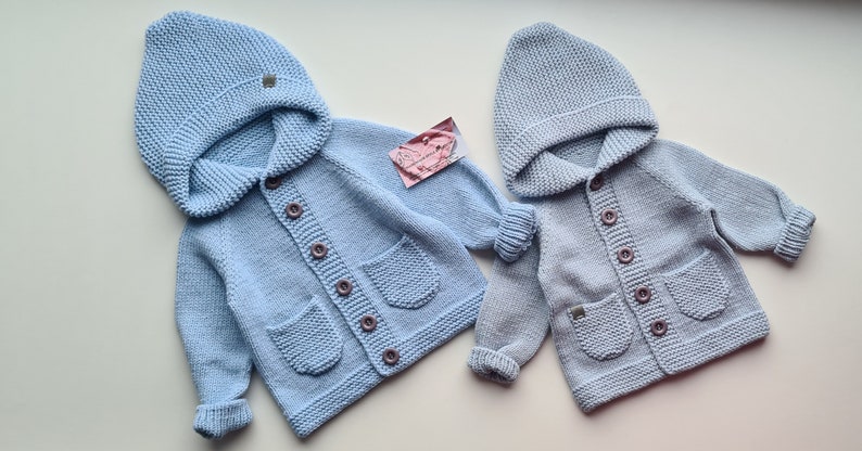 Hand knitted baby sweater/ knitted pullover/ hoodie/ kids jumper/ children cardigan/ jumpers with hood/pullover with buttons/ nice/ hoodie image 2