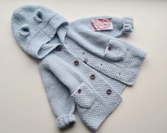 maglione lavorato a mano per neonati, bambini, bambine, ragazzi, felpa con cappuccio, cardigan, pullover unisex, carino, carino, accogliente, con cappuccio, alpaca merino morbido