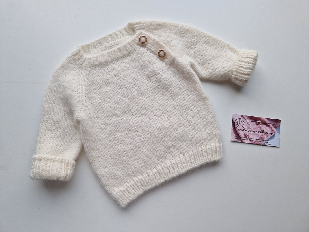 Hand Knitted Baby Sweater/white Cardigan/baby Girl Etsy