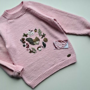 Hand knitted baby/kids/children/toddler sweater/merino wool clothes/nice outfit/jumpers with embroidery/cardigan with squirrel/unisex gift