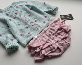 Hand knitted baby sweater/ knitted pullover/ hoodie/ kids jumper/ children cardigan/ popcorn sweater/ jumpers with bubbles/ buttons/ nice