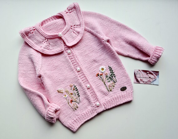 Jersey de bebe tejido a mano con botones jersey de lana merino con bordado a mano jersey con flores conjunto para ninos regalo para nino pequeno unisex Etsy Espana