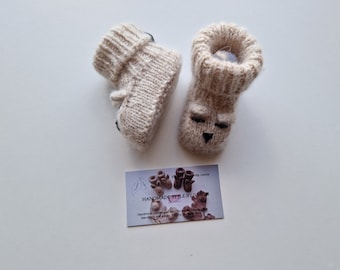 Hand-Knitted Alpaca Bear Booties: Unisex Baby Socks