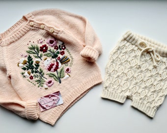 Handgestrickte Baby/Kinder/Kinder/Kleinkind Pullover/Merino Wolle Kleidung/schönes Outfit/Pullover mit Stickerei/süße Strickjacke mit Vogel/Unisex Geschenk