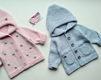 Knitted baby clothes/Popcorn sweater/Cardigan with hood/ pullover with bubbles/comming home outfit/unisex pullover/Toddler hoodie/ Merino