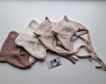 Bonnet tricoté pour bébé/bonnet de minou/tenue de retour à la maison/gif pour une fille/cadeau pour un garçon/bonnet en laine mérinos/accessoires en alpaga moelleux/mignon/oreilles de minou