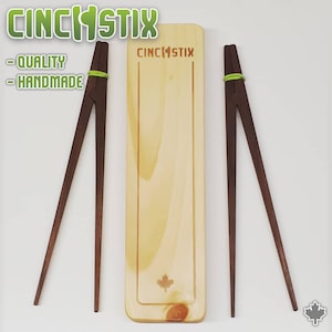 CinchStix Blk Walnut Lagerung / Geschenk-Box-Set, Kinderstäbchen, 2 Paar, lustige, einfache Stäbchen, Training Lernhelfer