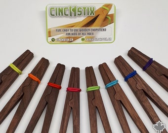 CinchStix - Black Walnut - RAINBOW SET, Kids Chopsticks, Fun, Easy Chopsticks,  Training Learning Helper