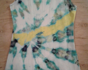 Cotton A line dress, ice dyed and hand painted