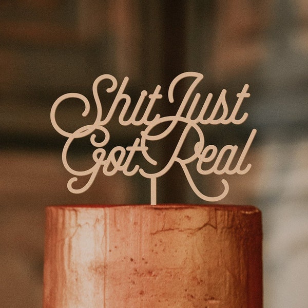 Shit Just Got Real, Funny Wedding Cake Topper // Bachelorette Party, Bridal Shower, Grooms Cake, Lesbian // Personalizable