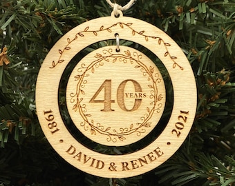 40th Anniversary Gift Ornament / Wooden Laser Engraved Christmas Ornament / Fortieth Anniversary Gift // Custom, Personalized