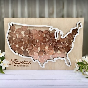 Pressed Penny Book Alternative // Travel Gift Souvenir Collection Display // 5 Year Anniversary Wooden Gift, Globetrotter Gift