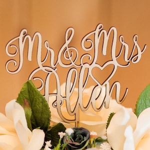 Custom Name Wedding Cake Topper / Personalized Mr. & Mrs. Wooden Cake Topper / Laser Cut Cake Topper