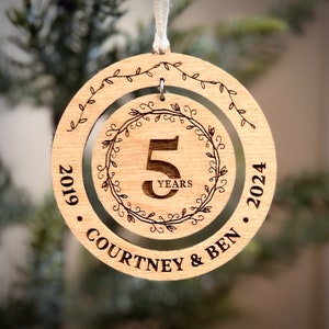 5th Anniversary Gift Ornament / Wooden Laser Engraved Ornament / 5th Anniversary Gift // Custom, Personalized