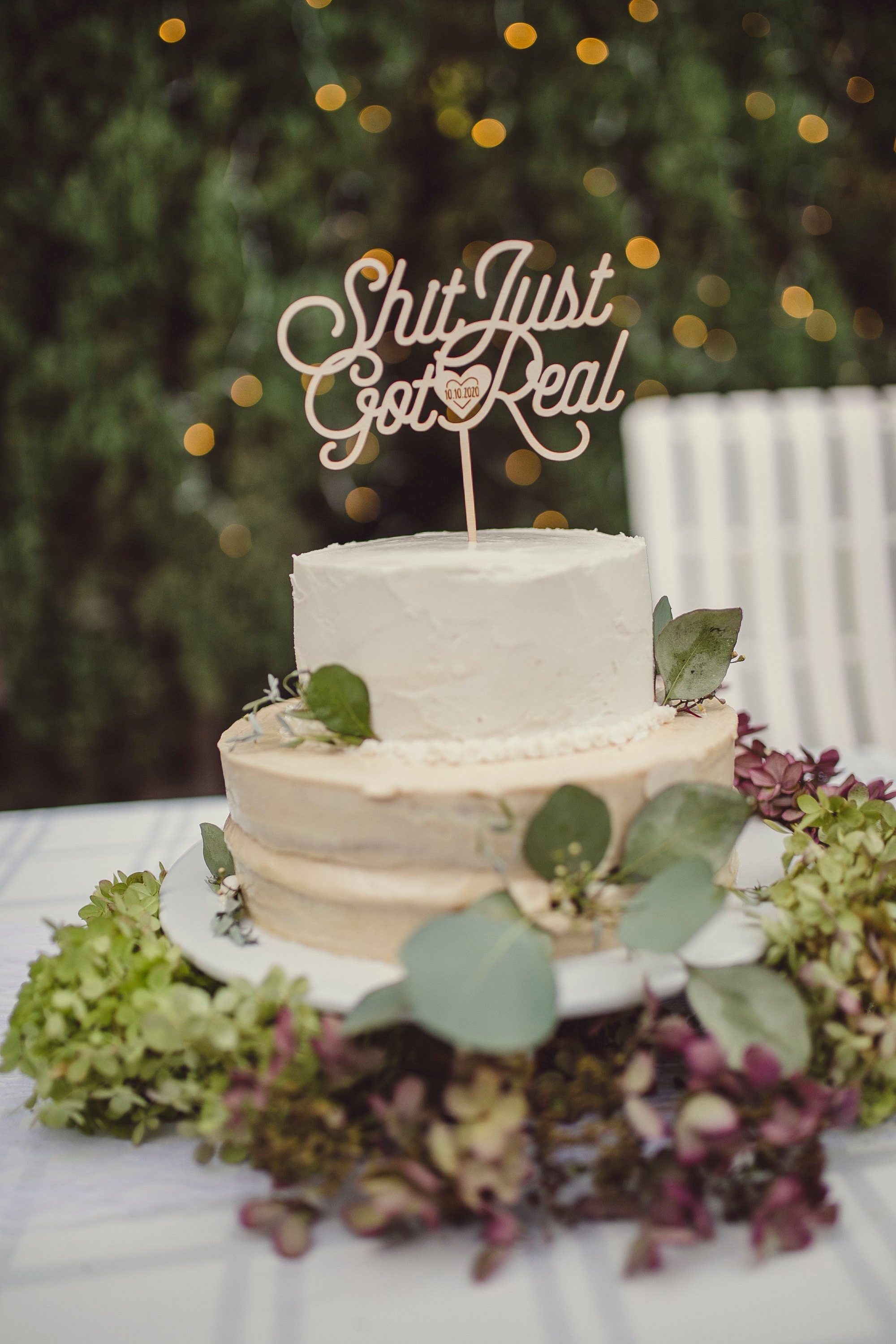 Gold Glitter Shit Just Got Real Cake Topper per addio al nubilato, matrimonio, fidanzamento, festa nuziale