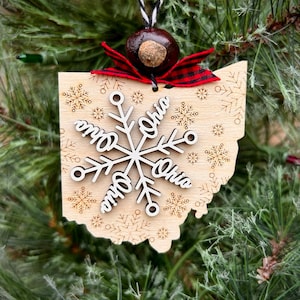 Ohio Buckeye Ornament / Real Buckeye Christmas Ornament / Laser Cut Wooden Christmas Ornament / Gift for Buckeye State