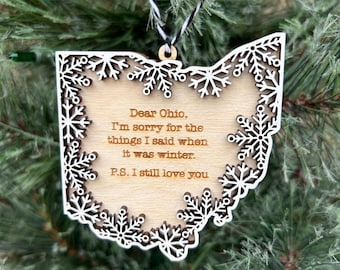 Ohio Christmas Ornament  // Funny Ornament // Gift for the Buckeye Lover // Laser Cut Ohio Ornament