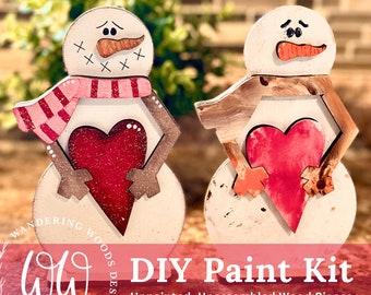 Valentine Snowman Craft Kit for Kids, Unpainted Wood Cutout