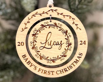 Baby's First Christmas Ornament 2026  // Custom, Personalized Wooden Christmas Ornament // Birth Stats