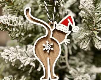 Cat Butt Ornament / 2026 Funny Christmas Ornament / Laser Cut Cat Christmas Ornament / Gift for Cat Lover