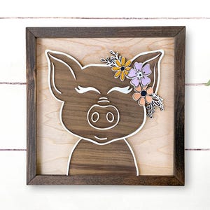 Pig Art, Laser Cut Wooden Pig Framed Decor, Farmhouse Decor, Horse Nursery