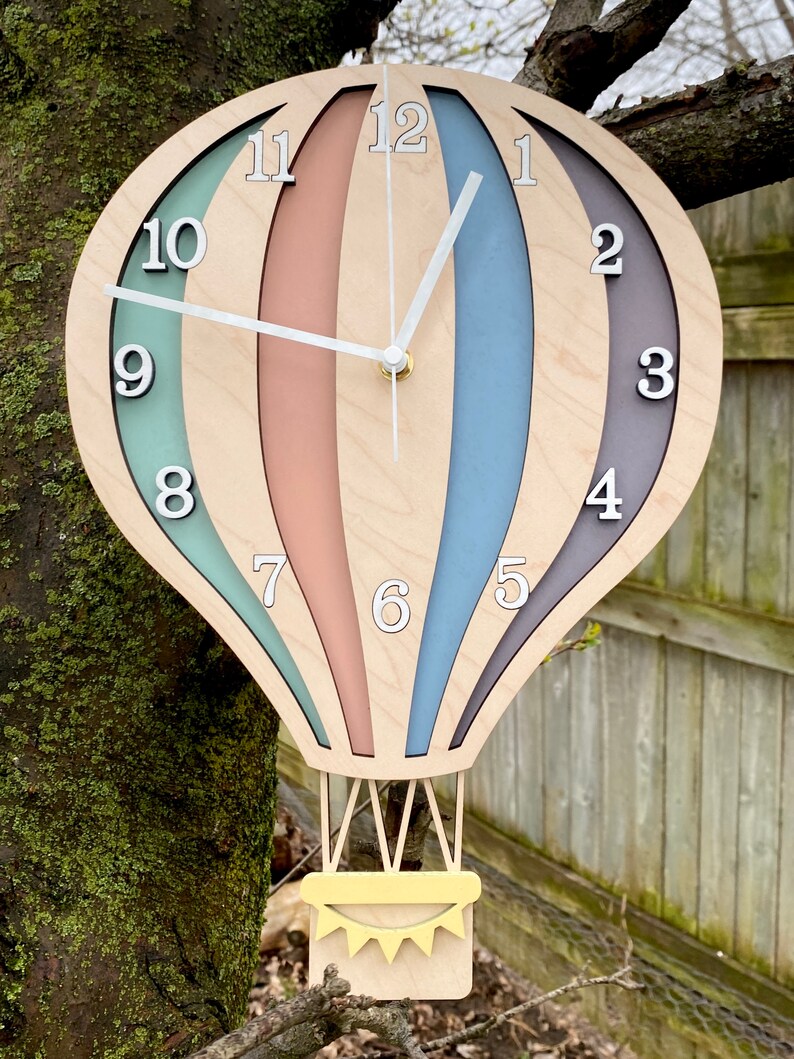 Hot Air Balloon Wooden Clock // Adventure, Travel Themed Room Decor ...