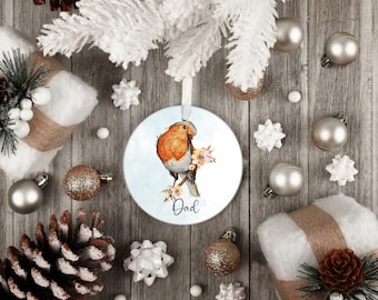 Personalised Ceramic Robin memorial christmas bauble. hanging decoration, ornament, keepsake