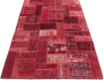 Red Turkish OVERDYED patchwork rug