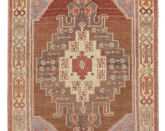 Hand Knotted Wool Anatolian Rug: 3.3x6.4 ft Vintage Oushak Rug