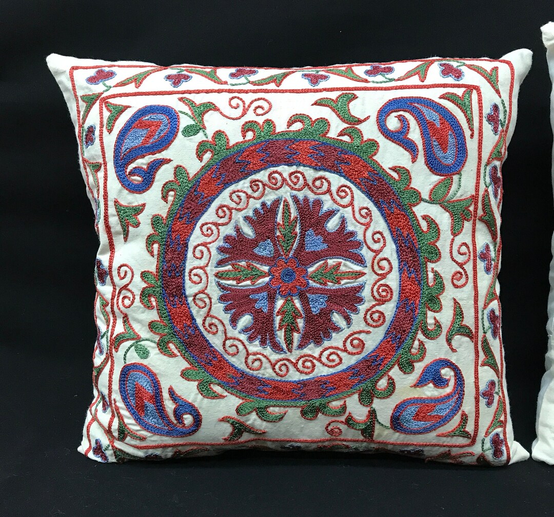19x19 Inch,one a Kind Silk Uzbek Suzani Pillow,hand Embroidered Silk